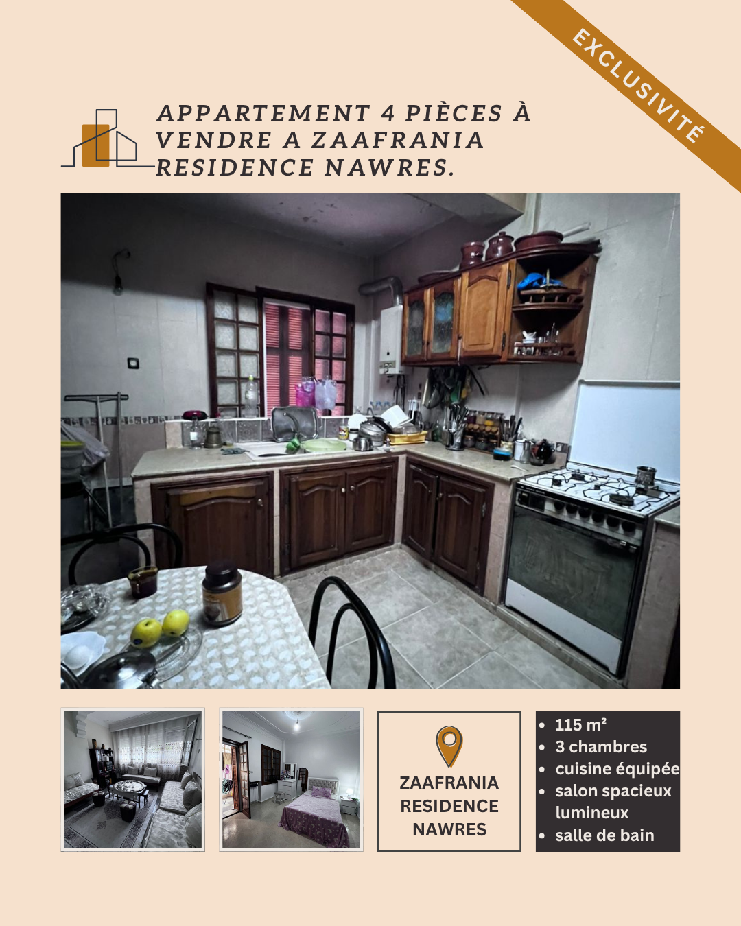 VENTE F4 MEUBLE A ZAAFRANIA RESIDENCE NAWRES 